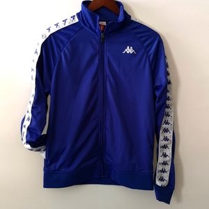 Youth Kappa Full Zipper Jacket w Pockets, Blue & White w Logos, Size 16 / 176cm